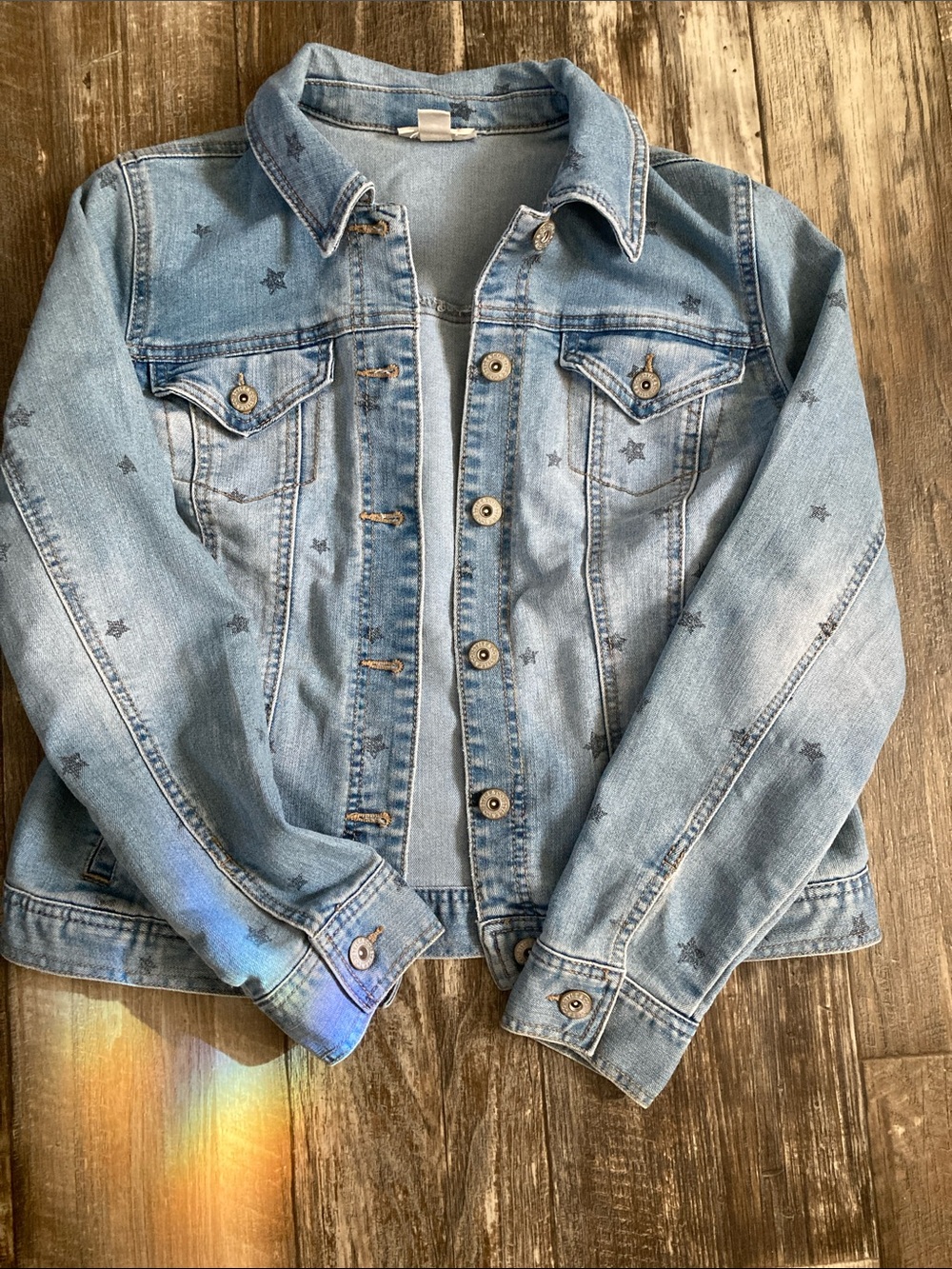 Style & Co. Light Wash Star-Print Denim Jacket